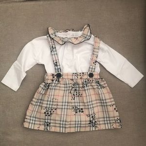 Burberry White Top with Beige Plaid Suspender Dress